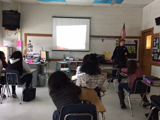 Officer Jennifer Mansfield speaking to GLC about human trafficking and the dangers of social media.