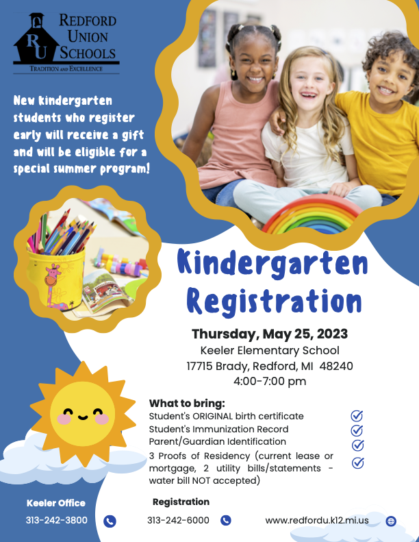 Flyer for Kindergarten Registration on May 25, 2023